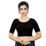 Round Neck Dobby Cotton Lycra Stretchable Elbow Sleeve Readymade Saree Blouse for Women Stylish (Free Size)