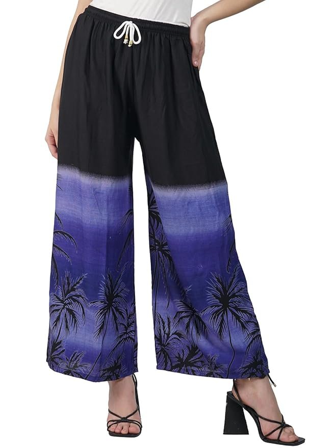 61y3sE+YeBL._SY879_ Women Floral Design Printed Stylish Rayon Regular Fit Palazzo Pant Bottom for Girls, - Image 1
