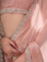 Women's Chiffon All Over Fix Diamond & Lace Work Saree With Art Silk Matching Unstitched Blouse Piece - Image 2