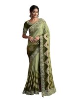 Women's Jacquard Silk Embroidery border work Saree with Heavy work Unstitch Blouse Piece