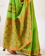 Women Floral Woven Cotton Saree - Image 3
