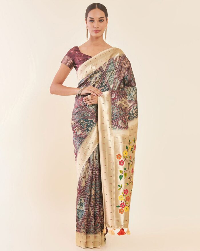 Printed Saree with Tassels - Image 1