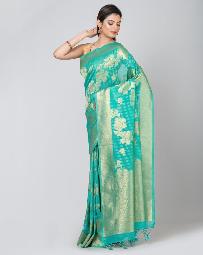 Woven Banarasi Saree with Contrast Border - Image 1