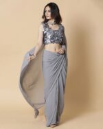 Women Georgette Saree with Embellished Blouse - Image 4