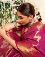 Floral Woven Silk Saree with Zari Border - Image 2