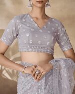 Women Embroidered Net Saree - Image 3