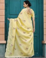 Women Embroidered Saree with Contrast Border - Image 2