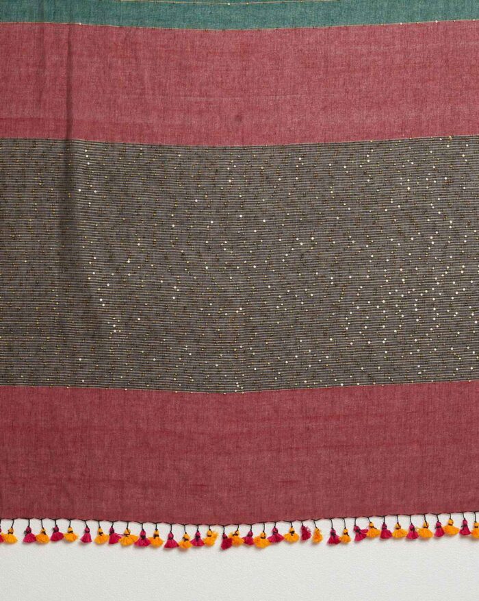 Women Sequins Cotton Saree - Image 2