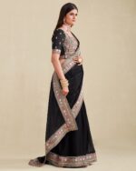 Women Embroidered Saree with Contrast Border - Image 2