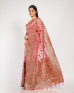 Women Floral Woven Banarasi Saree with Contrast Border - Image 3