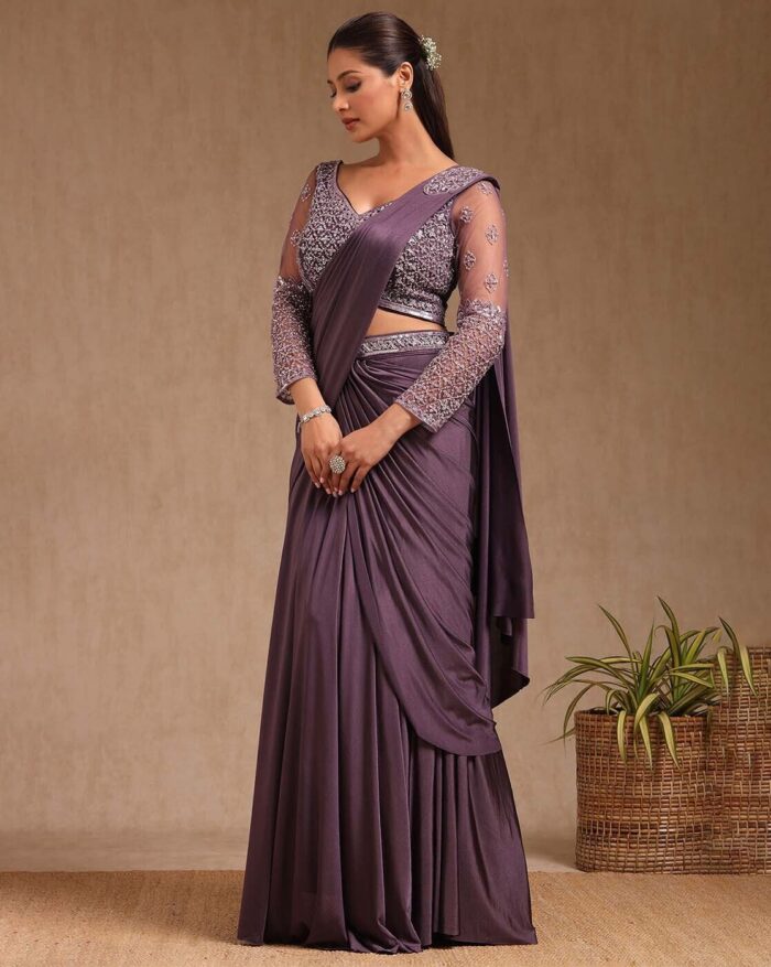 Women Ready To Wear Saree With Cutdana Pre-stitched Saree - Image 4